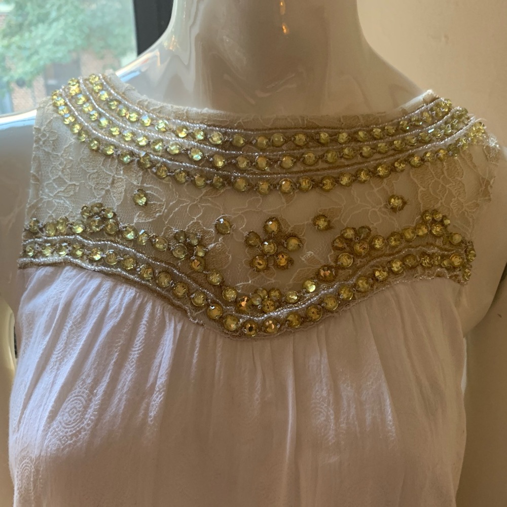 Mauve white trapeze rhinestone dress - Picture 2 of 4